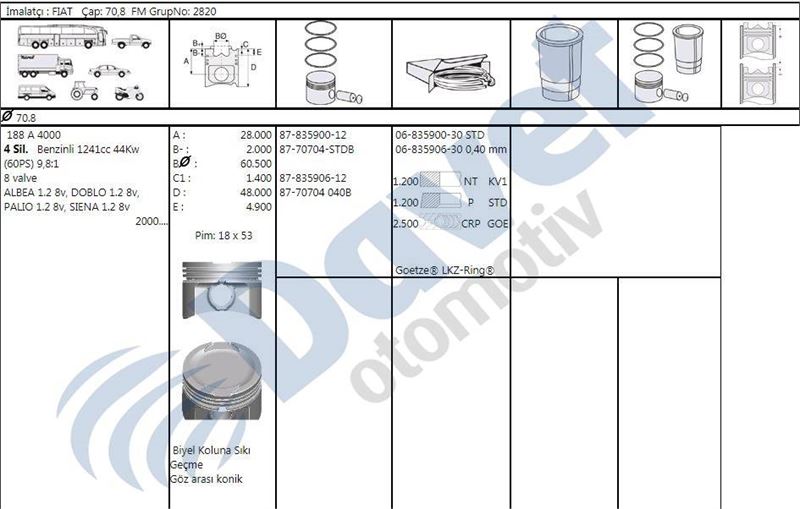 MAHLE-94101 Piston Segman ( 70.80mm 0.40) Palio Albea Doblo Punto 1.2 8v